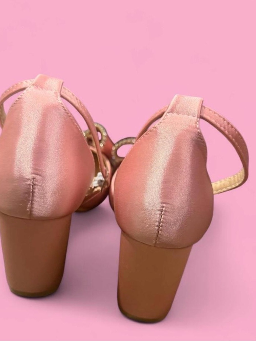 Women’s Pink Satin Bow Ankle-Strap Pointed-Toe Heels - Picture 4 of 5